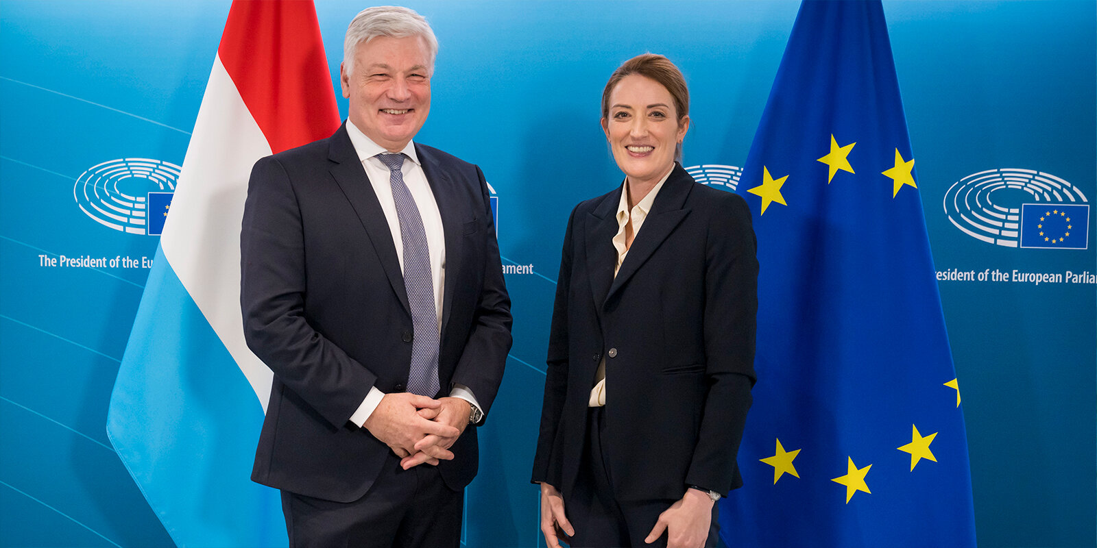De Chamberspresident Claude Wiseler war op Besuch bei der Parlamentspresidentin Roberta Metsola. | © European Parliament