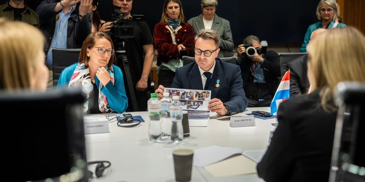D'Yuriko Backes an de XAvier Bettel bei der Entrevue mat der Olena Selenska. | © MAE Press